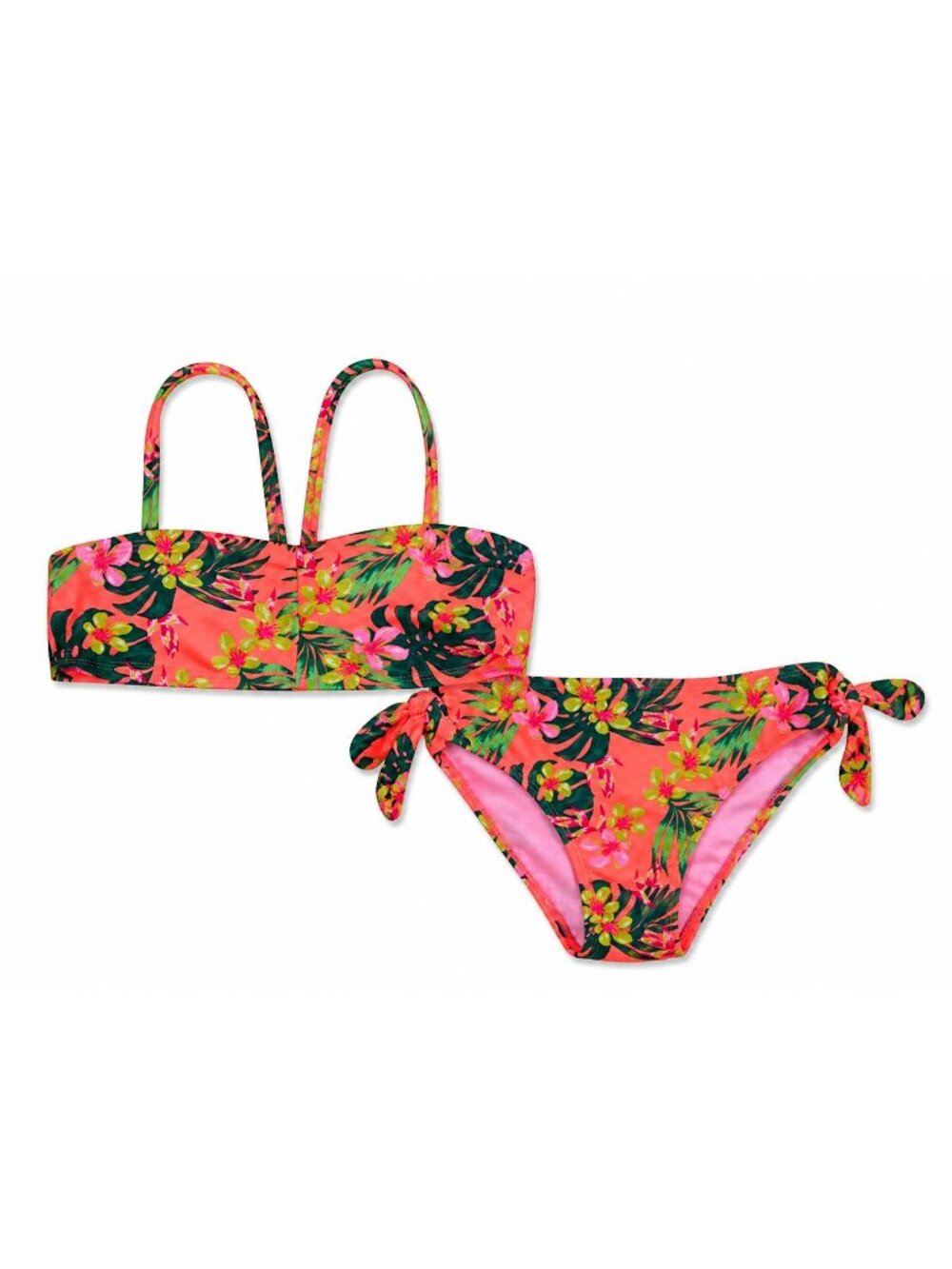 Art Class Girls size Medium 8 Orange Green Tropical Palm Bikini Set UPF 50+ NEW